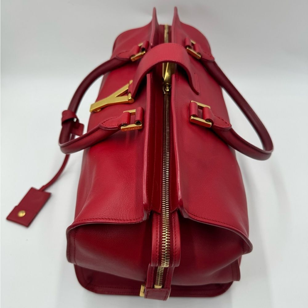 Saint Laurent Large Ligne Y Cabas Soft Red Leather Chyc Sac Tote Bag Satchel - Picture 11 of 16